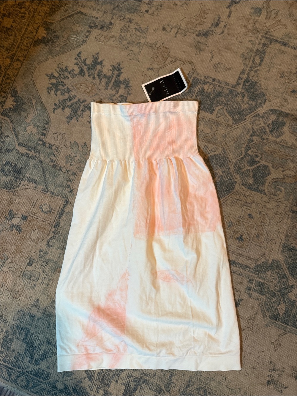 Tie-Dye Strapless Ribbed Tube Top Dress - Pink & White
